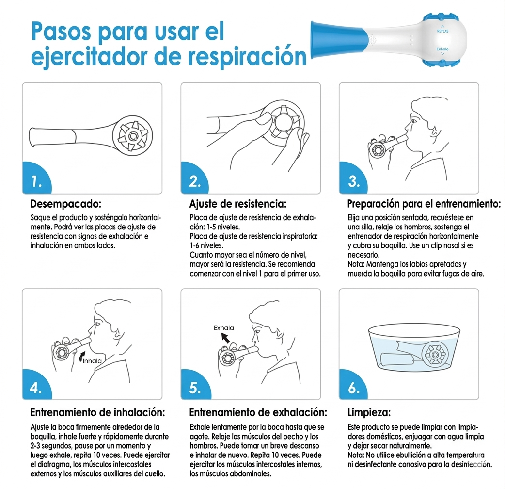 pasos para usar el ejercitador de respiracion